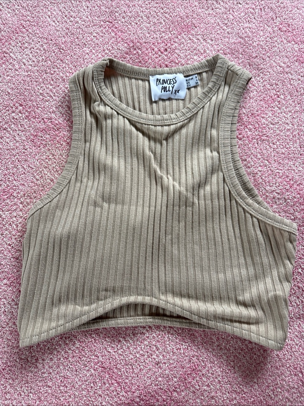 Princess Polly Women's Size 4 Tan Ribed Crop Top Sleeveless